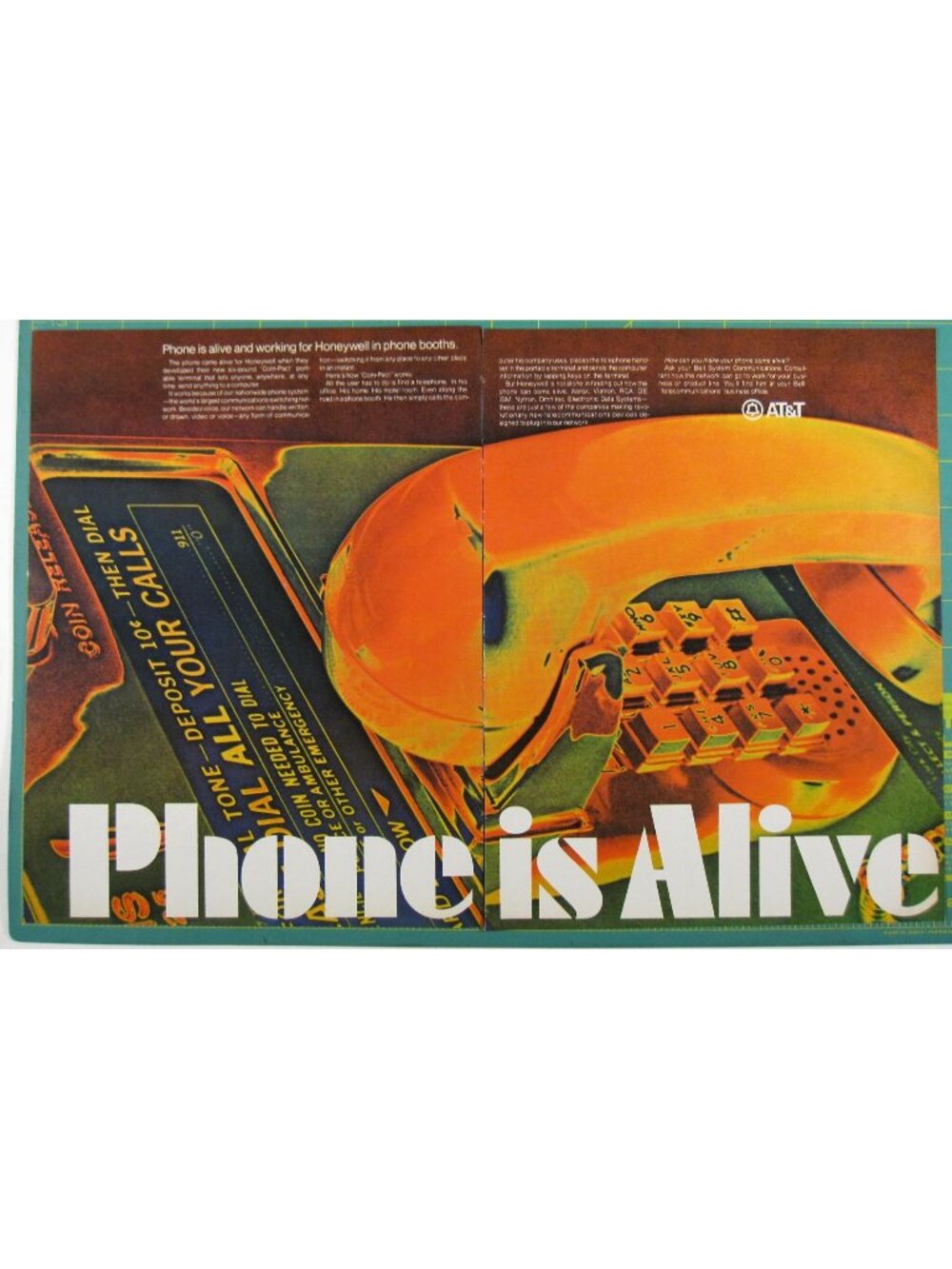 Print Ad Phone Is Alive Honeywell AT&T Retro Phone Booth 2 PG 1960s Psychedelic